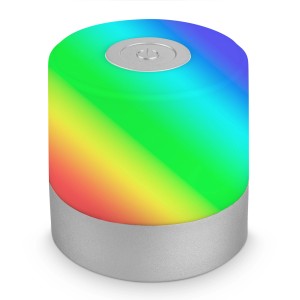 Lampada da tavolo a batteria Brilo Smal, cromo opaco, con cambio colore RGB e controllo touch.