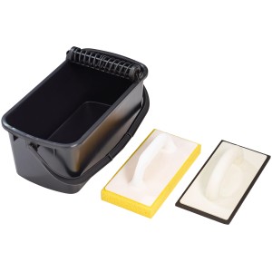 Set lavaggio piastrelle LUX, 3 pezzi: secchio, spugna abrasiva e spatola per piastrellare.