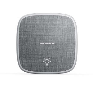 Campanelli Thomson grigio con rivestimento in tessuto e icona lampadina.