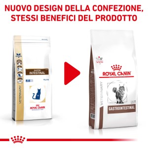 Royal Canin Gastro Intestinal cibo secco per gatti, confronto tra vecchio e nuovo packaging.