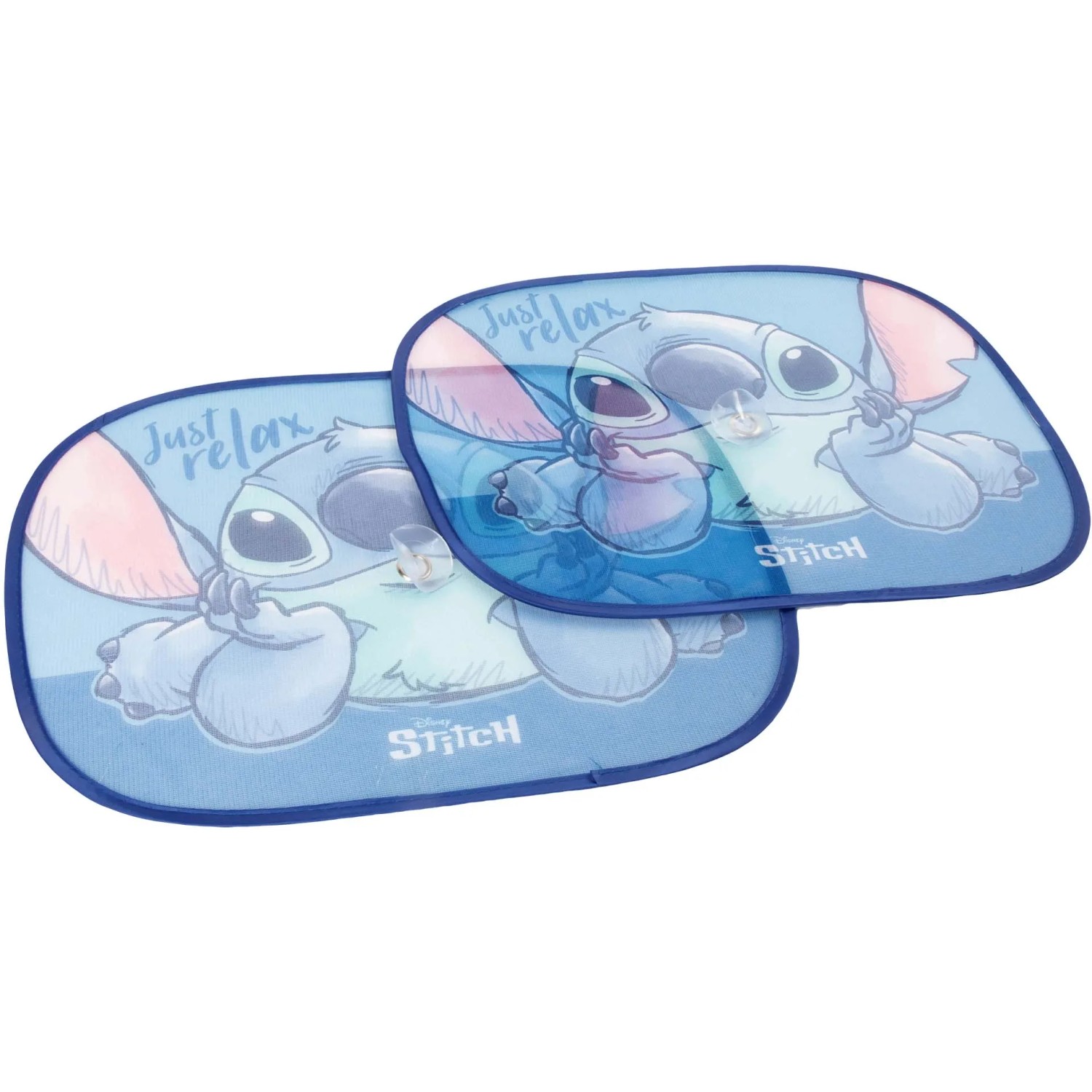 Due parasole auto blu con design Stitch per accessori interni auto.