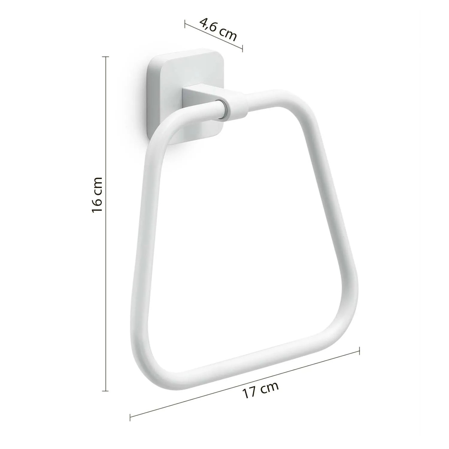 Portasciugamani t.b.t. bianco, quadrato con angoli arrotondati e dimensioni.