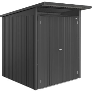 Casetta da giardino in metallo Biohort AvantGarde ECO, grigio scuro metallizzato, con doppia porta. Casetta da giardino per riporre gli attrezzi.