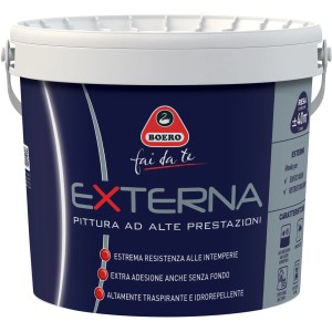 Secchio di pittura per esterni Boero Externa, pittura blu per facciate ad alte prestazioni.