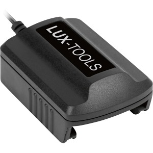 Caricabatterie nero per trapano avvitatore a batteria LUX ABS-18Li C e 20 V Power-Series.