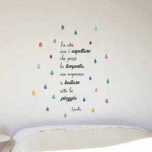 Adesivo da parete con citazione e gocce colorate, categoria: Adesivi da parete.