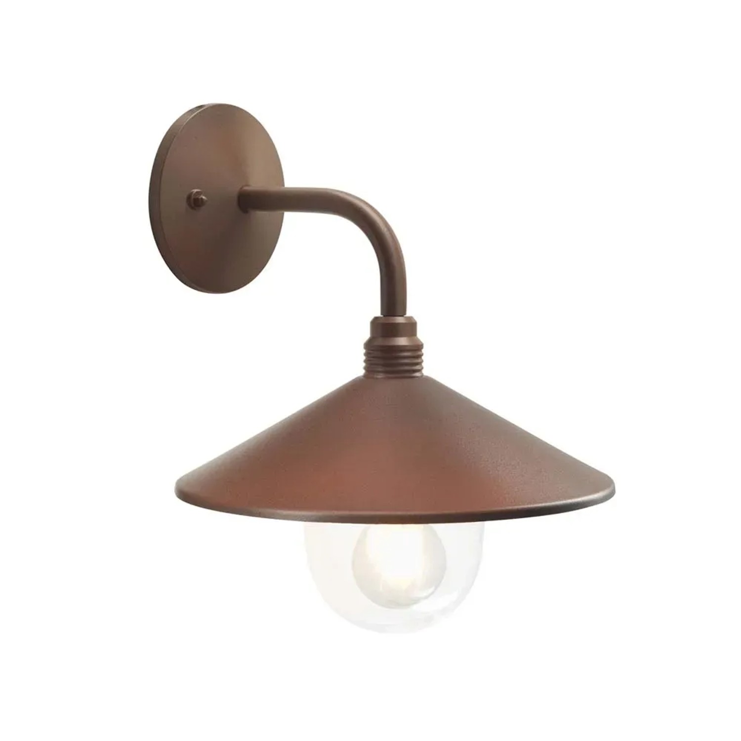 Applique t.b.t. marrone con vetro trasparente per esterni.