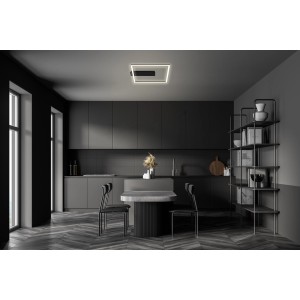 Plafoniera LED moderna t.b.t. con design rettangolare in cucina scura.