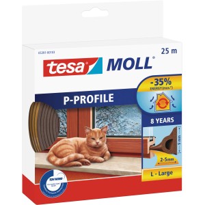 Tesamoll® Guarnizione in gomma P-Profile, marrone, 25m, per guarnizioni di porte e finestre. Risparmia sui costi di riscaldamento.
