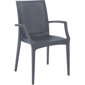 Sedia da giardino t.b.t. nera con braccioli e aspetto intrecciato.