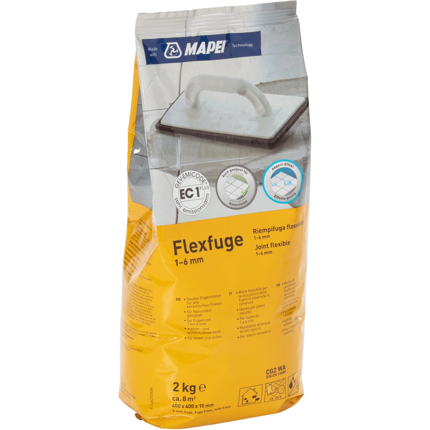 Mapei Flexfuge Caramel 2kg per fughe 1-6mm, stucco flessibile per piastrelle.