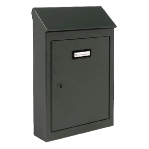 Cassetta postale antracite con serratura e targhetta.