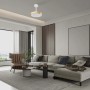 Plafoniera LED moderna t.b.t. effetto legno in soggiorno.