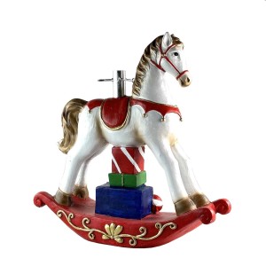 t.b.t. Base per albero di Natale a forma di cavallo a dondolo decorato con regali.