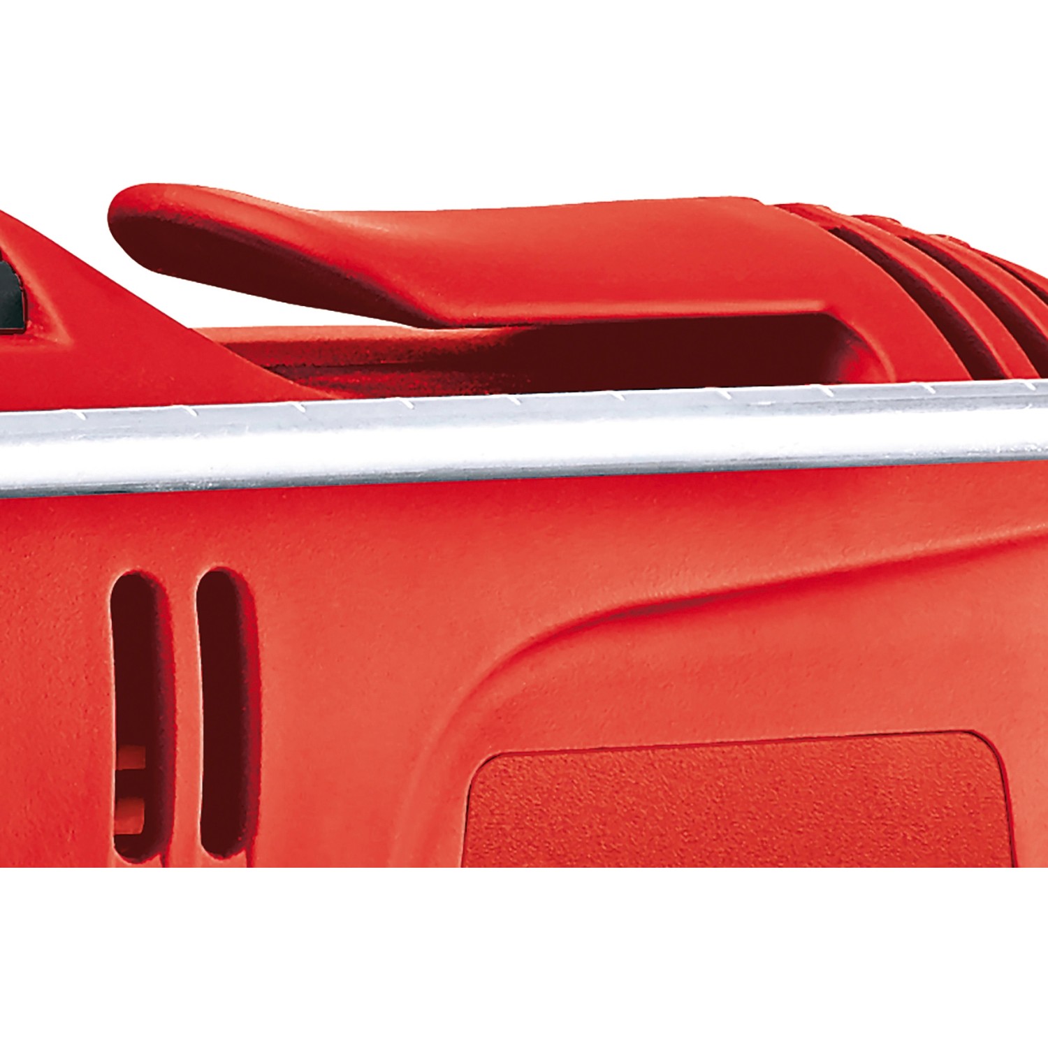 Dettaglio del trapano a percussione rosso Einhell TC-ID 650 E con arresto di profondità.