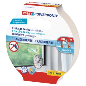 Nastro biadesivo Tesa Powerbond, trasparente, 5m x 19mm, per fissaggi invisibili fino a 20kg/m.