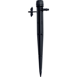 Gocciolatore nero t.b.t. per microirrigazione da giardino.