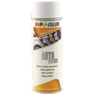 Bomboletta spray di vernice per auto bianca Dupli-Color per riparazioni e verniciatura.