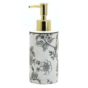 Dispenser sapone t.b.t. con motivo floreale e pompa color oro.