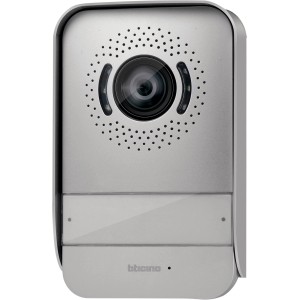 Telecamera di videosorveglianza t.b.t. argentata per esterni.