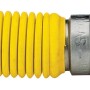 Tubo flessibile giallo con connettori in metallo per impianti idraulici o di riscaldamento.