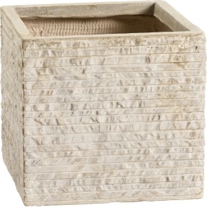 Vaso per piante beige Bernay, 22x23x23 cm, effetto pietra con design a coste per fiori e piante.