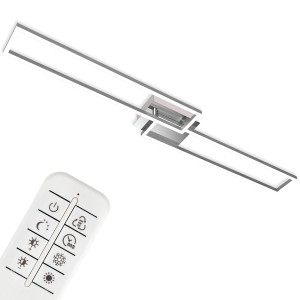 Plafoniera LED dimmerabile Frame di Brilo, 110 cm, cromo-alluminio con telecomando.