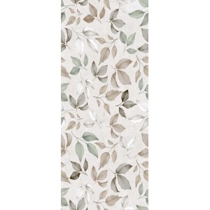 Piastrella da rivestimento t.b.t. con motivo a foglie beige, marrone e verde.