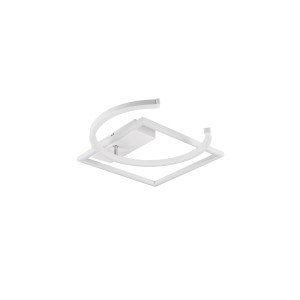 Plafoniera LED moderna t.b.t. con cornice quadrata ed elementi curvi in bianco.