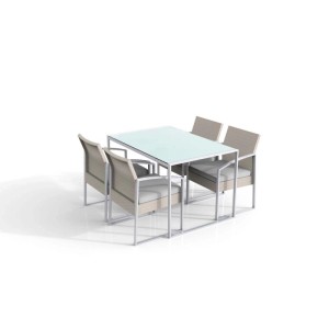 Set pranzo in polyrattan Garden Friend Bilbao 4 posti 80x120x72 cm bianco