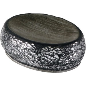 Dispenser sapone t.b.t. con motivo a mosaico in argento e grigio.