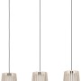 Lampada a sospensione Eglo Fattoria con 3 paralumi in legno e tessuto, bianco, nero-marrone.