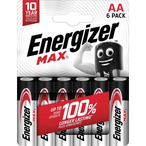 Energizer Max batterie AA, confezione da 6. Maggiore durata per i dispositivi.