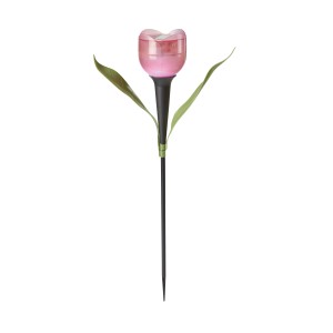 Luce solare decorativa a forma di tulipano, rosa, per il giardino.