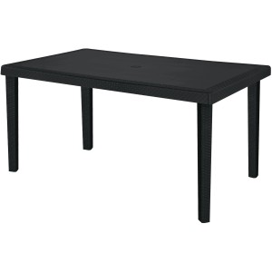 Tavolo da giardino t.b.t. nero con piano rettangolare e quattro gambe.