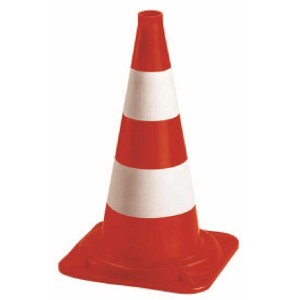 Cono stradale rosso e bianco per la sicurezza in casa e in giardino.