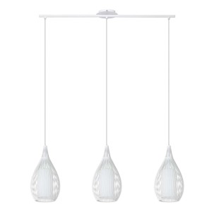 Lampadario a sospensione Eglo Razoni 3 luci L99x19xH110 cm acciaio vetro bianco