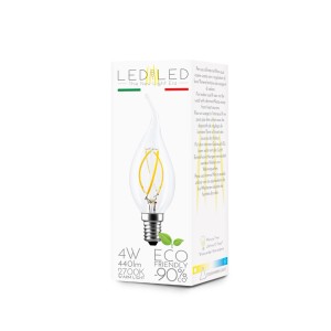 Lampadina LED E14 a forma di goccia, 4W, bianco caldo, a risparmio energetico.
