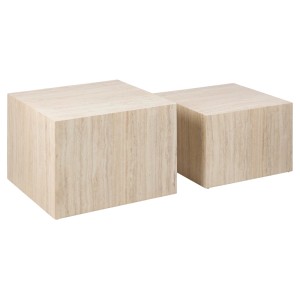 Set 2 tavolini da salotto legno Motrik effetto travertino beige quadro h40 cm