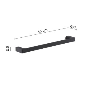 Portasciugamani nero opaco con dimensioni (45 cm di larghezza).
