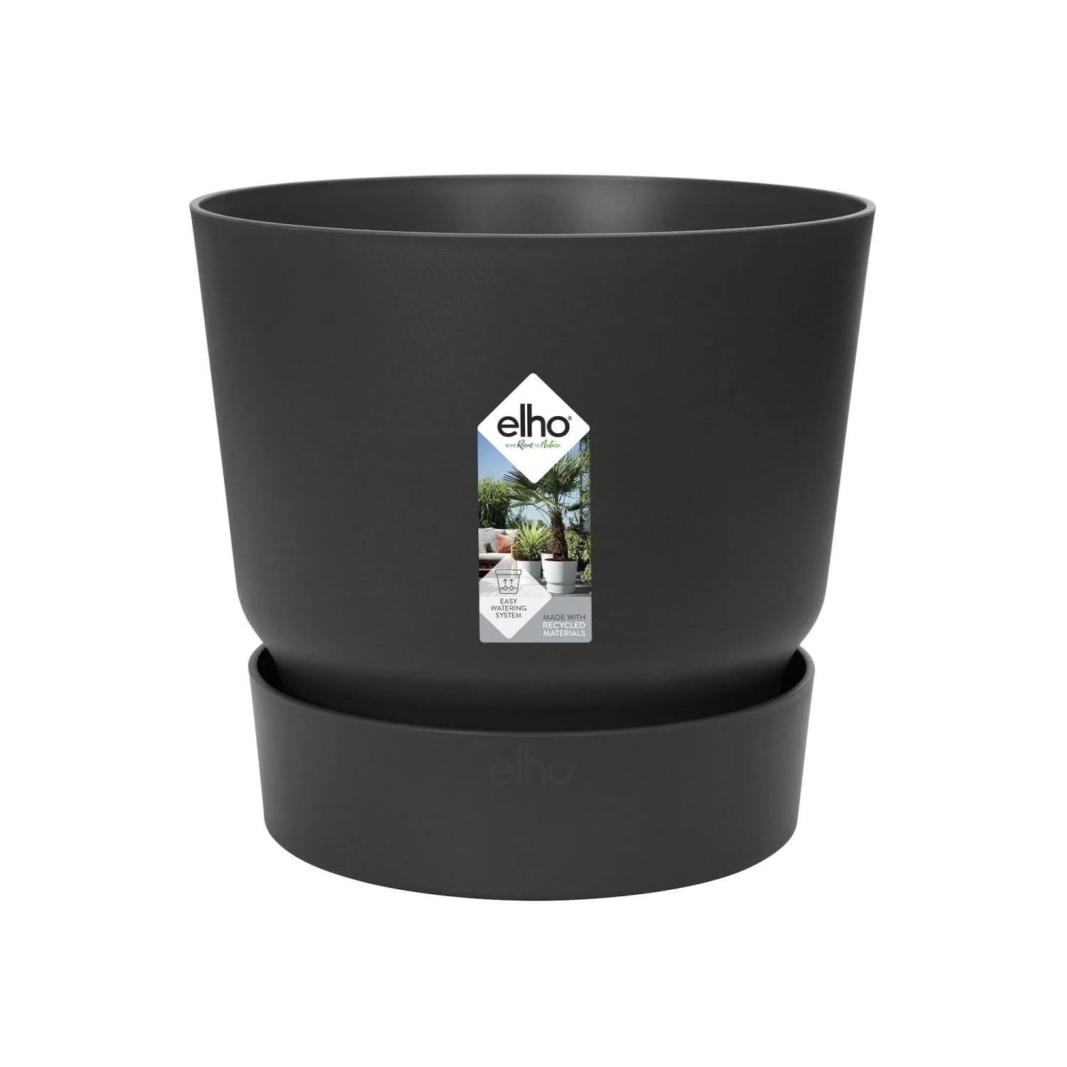 Vaso Elho Greenville Round 25 - Design Moderno Con Sottovaso Integrato, 24.5x23.3 Cm, Colore Grigio/Living Concrete - Resistente Al Gelo