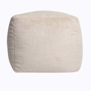 Pouf quadrato beige con rivestimento in tessuto morbido.