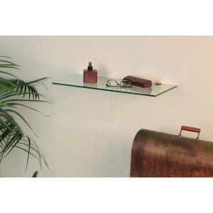 Mensola a muro in vetro con decorazioni, trasparente. Versatile per bagno, cucina e soggiorno.