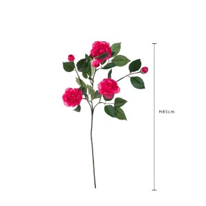 Fiore artificiale decorativo con fiori rosa e foglie verdi, alto 85 cm.