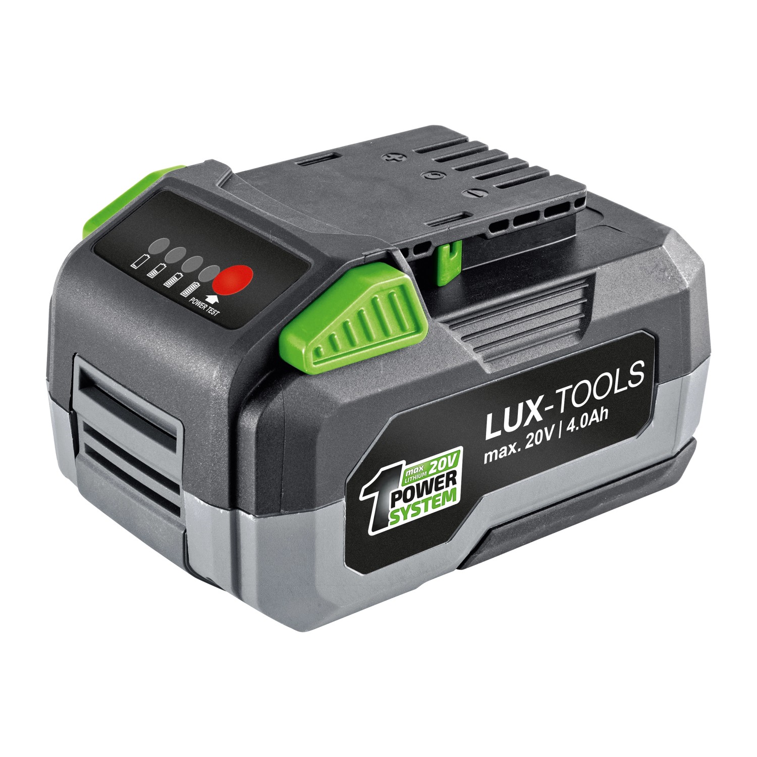 Batteria LUX 1 PowerSystem 20 V 4 Ah con indicatore di carica, adatta per elettroutensili.