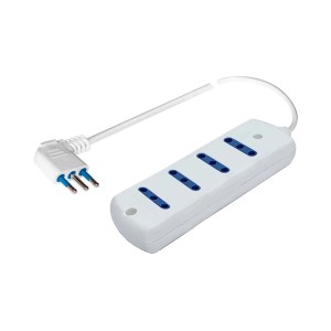 Multipresa t.b.t. bianca con inserto blu e spina.