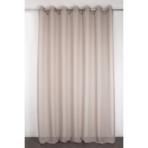 Tenda beige trasparente con occhielli per una facile sospensione.
