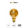 Lampadina LED E27 decorativa con luce bianca calda e bulbo in vetro rotondo.