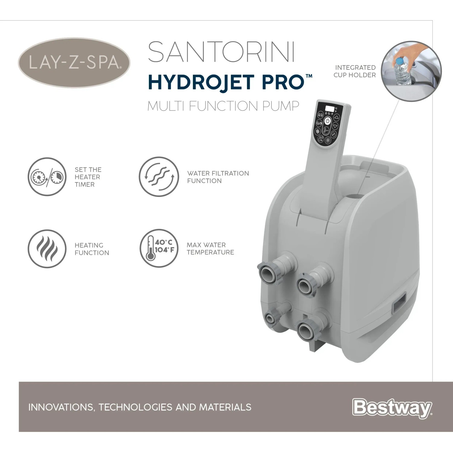 Pompa Bestway LAY-Z-SPA Santorini HydroJet Pro per vasca idromassaggio gonfiabile con display.