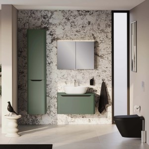 Mobile bagno colonna sospesa con portabiancheria Integra Round 40x180 cm verde